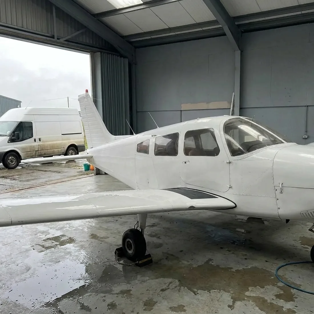 Light aircraft cleaned and polished at the hangar
