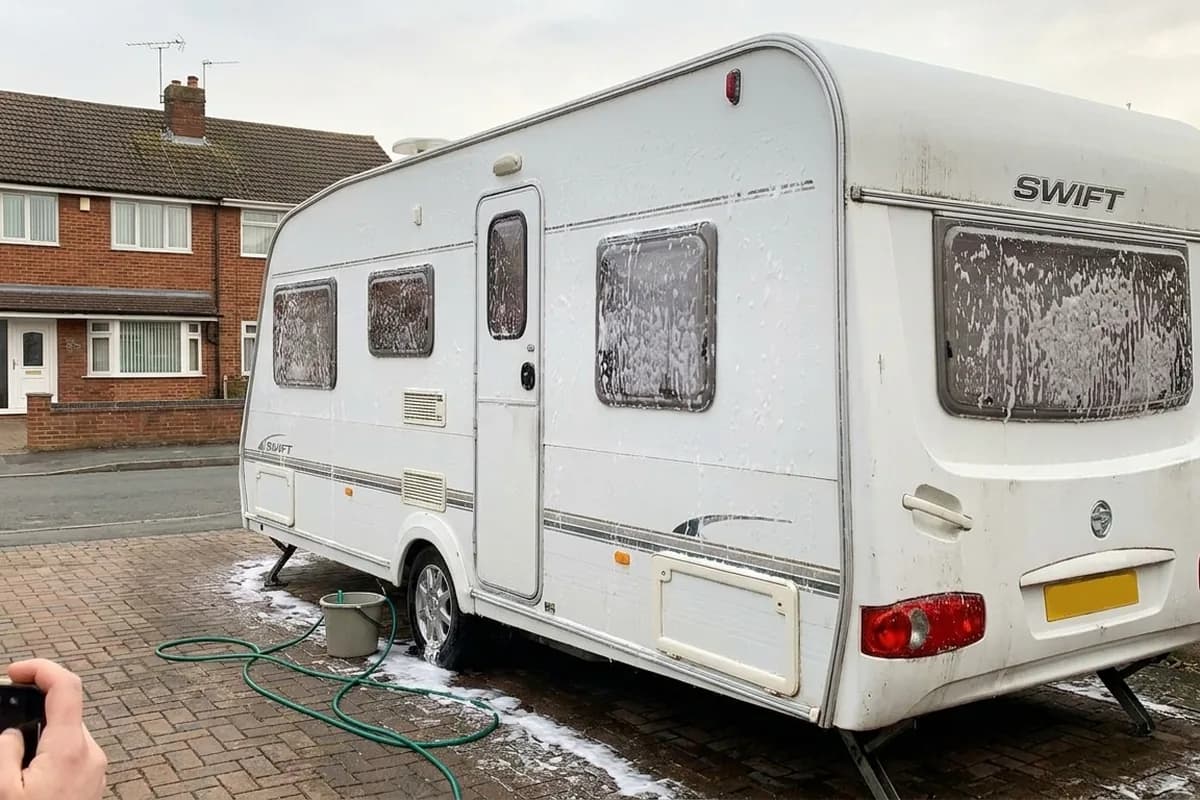 Caravan roof-light seal being refitted