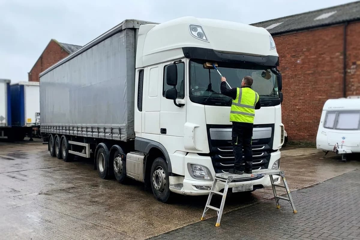 Commercial truck cleaned on the yard