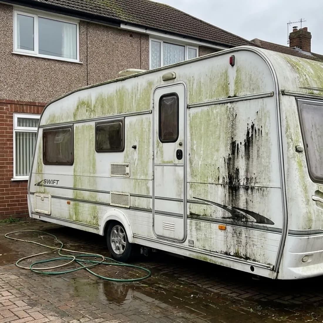 Vehicle before valeting, dirty and stained